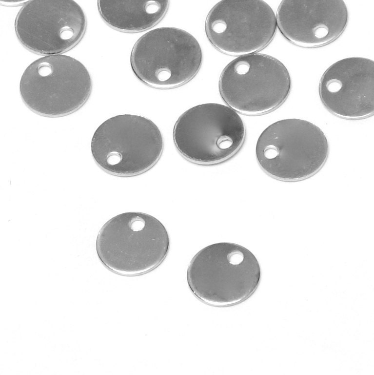 50 pcs Disc Tag Coin Drops, 7mm Nickel Free Antique Silver Finish Round Blank Charm A17-012