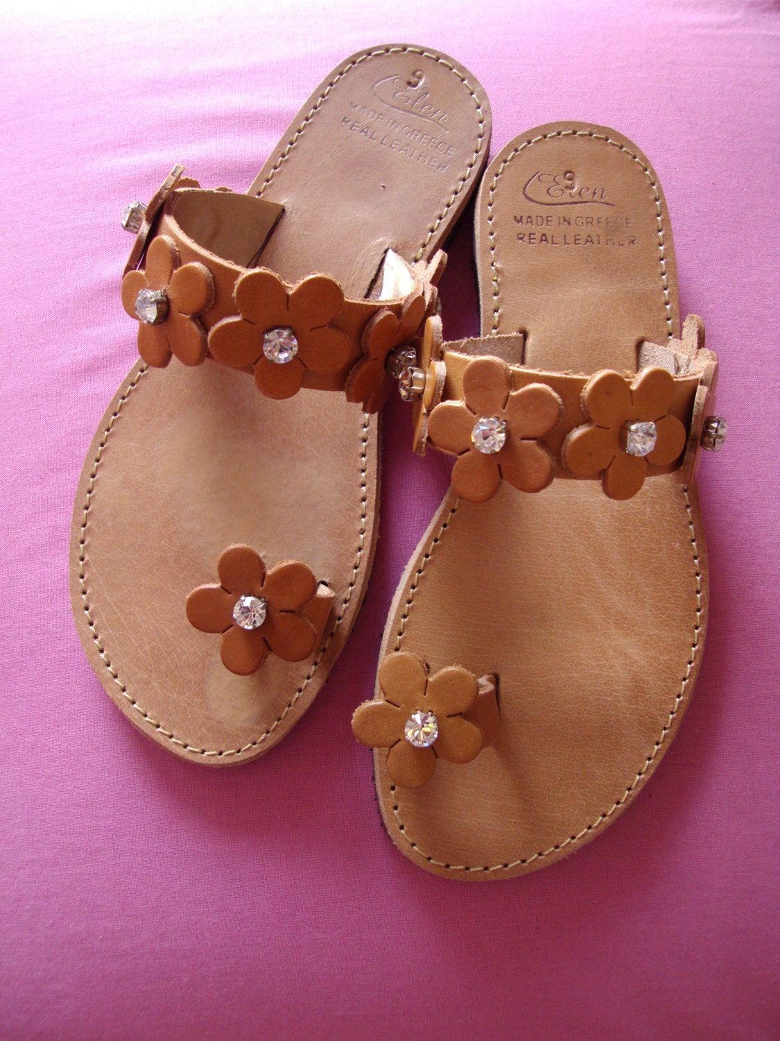SALE - 30% Handmade leather sandals with swarovski crystals