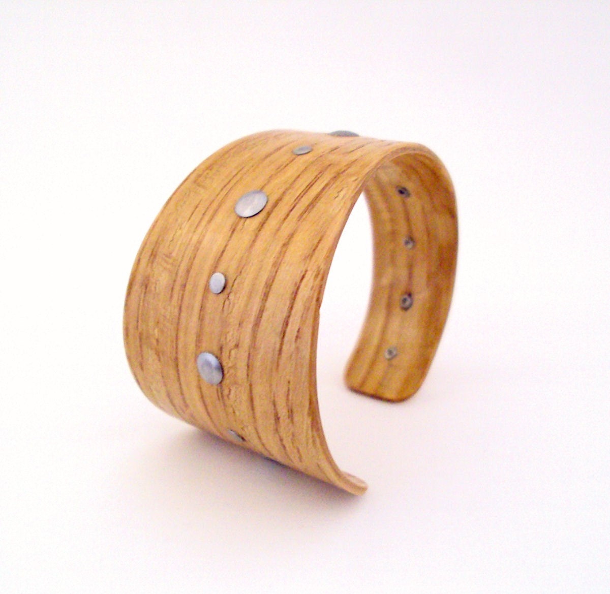 Oak Bracelet, Stainless Steel Rivets, Asymmetrical