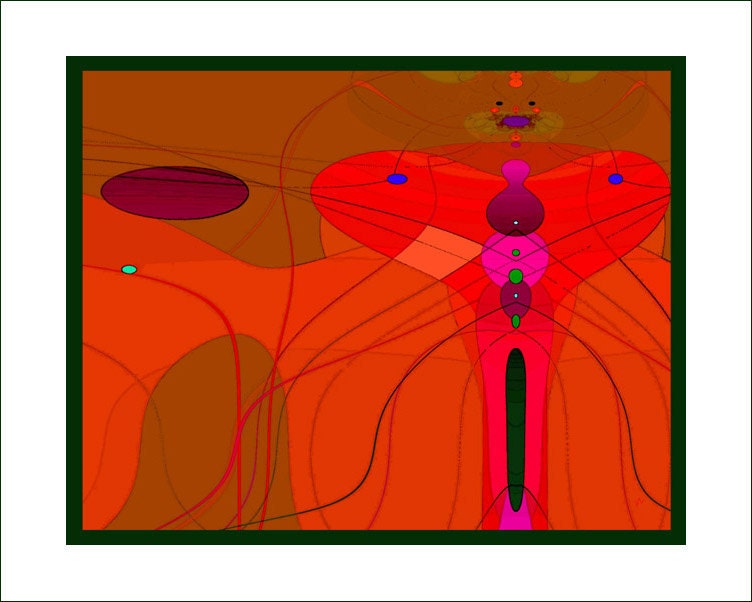 Orange, purples, greens, "What's New, Pussy Cat", bold abstract, fun wall decor, cat lovers, fine art , 11x14" Giclee print