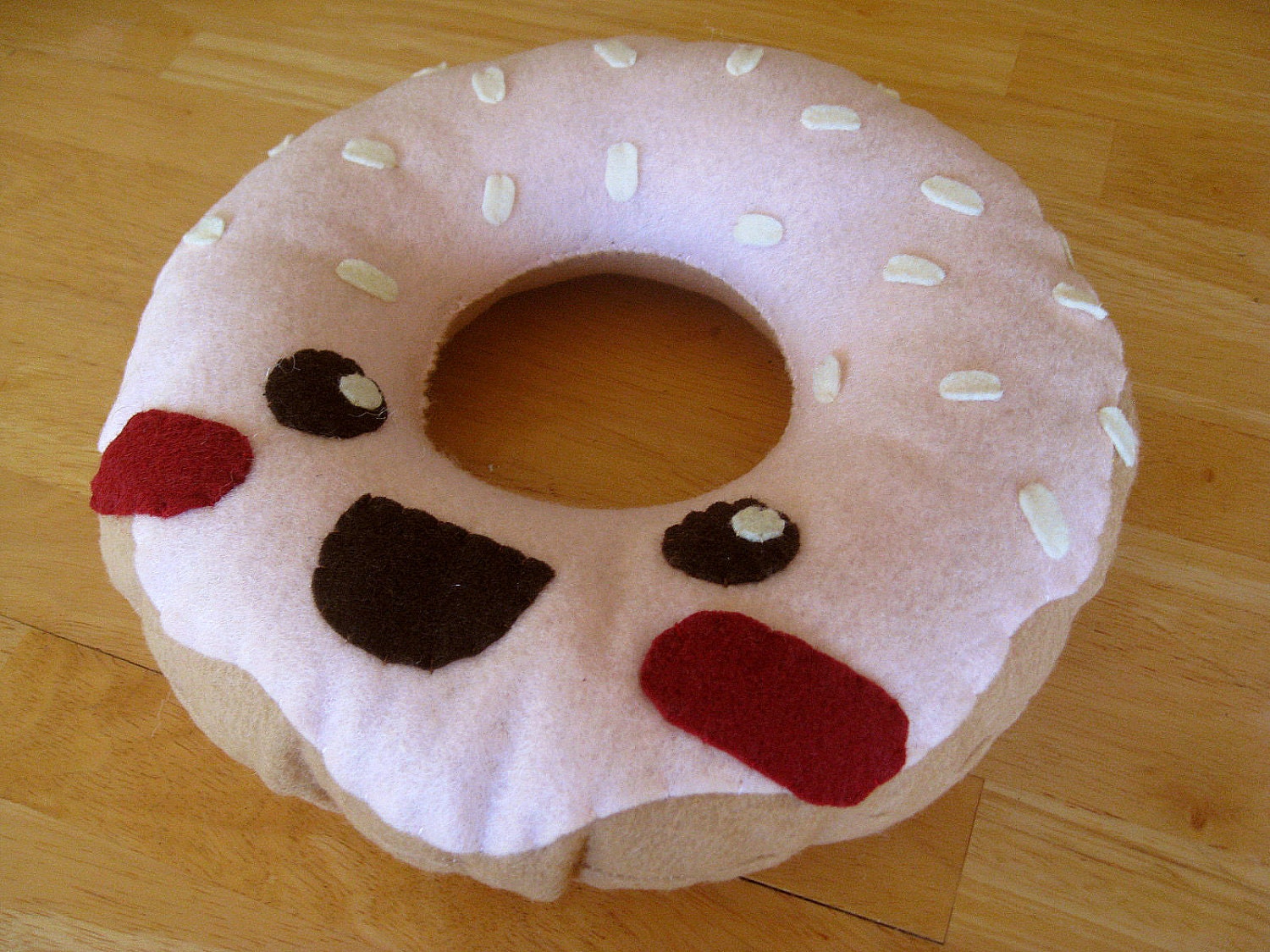 giant donut with pink frosting and sprinkles (felt plush doughnut)