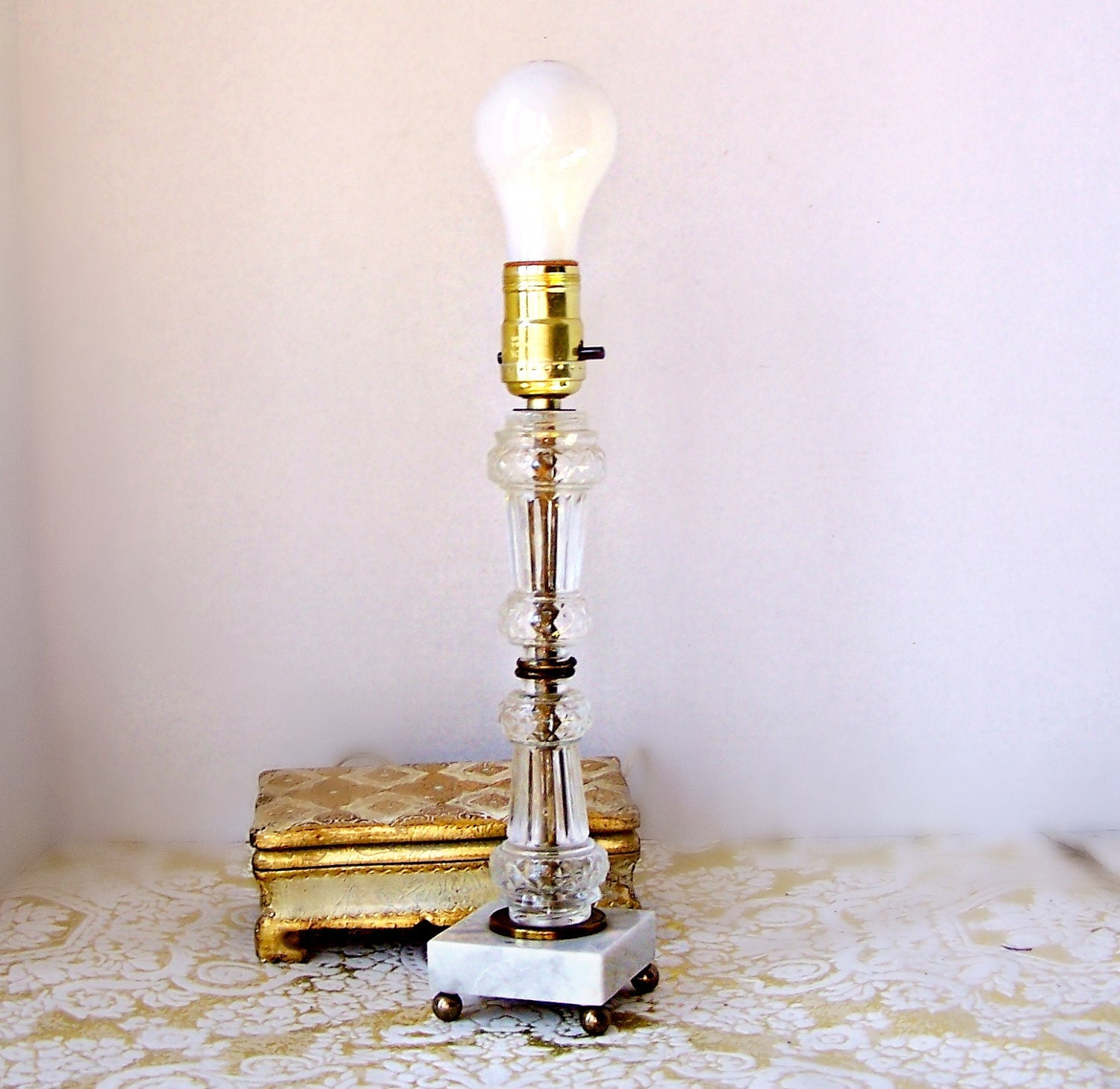 Vintage Italian Glass and Brass Boudoir Lamp