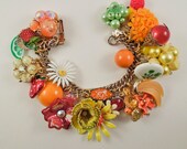 Charm Bracelet Repurposed Vintage Jewelry Fruit Salad OOAK