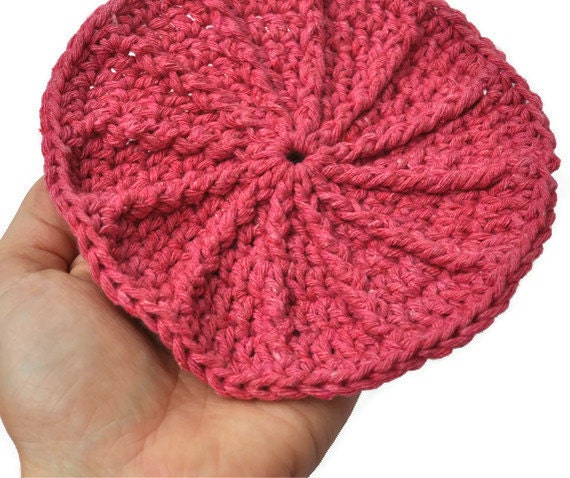 Rose Pink Round Ribbed Crochet Eco Cotton Face Dish Scrubbie Wash cloth Dish cloth