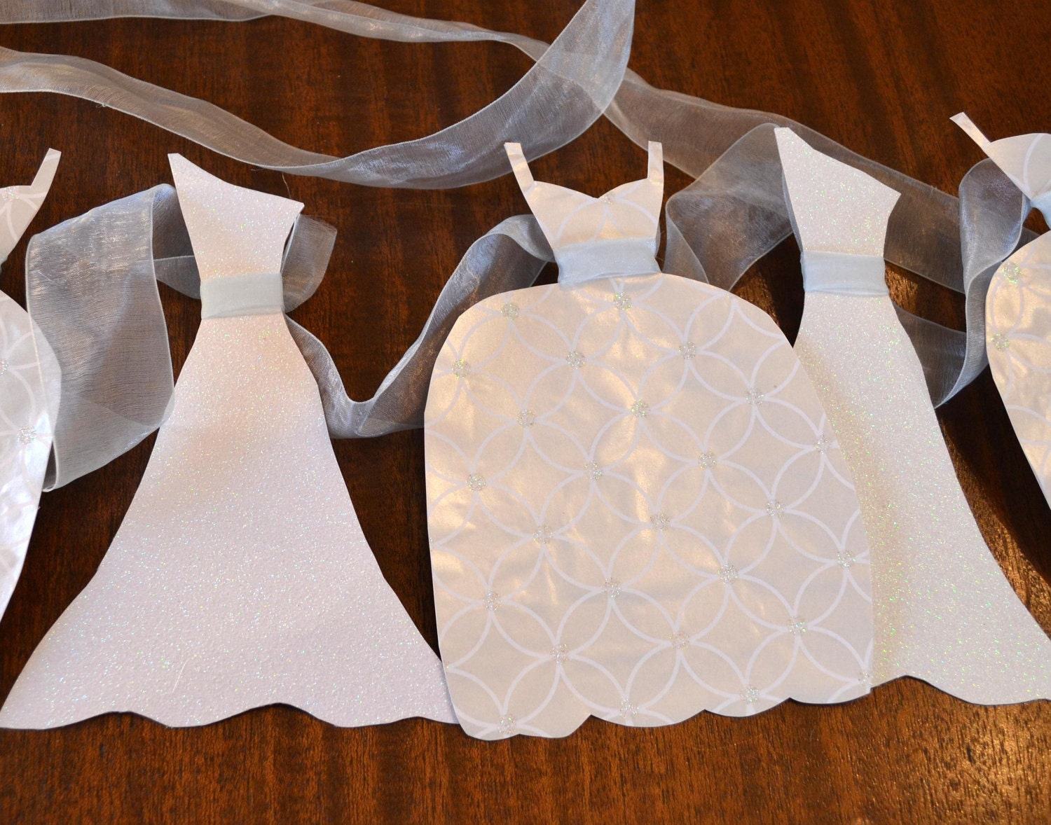 Wedding Dress Garland Paper Bridal Shower Decoration Sparkly White and Light Blue