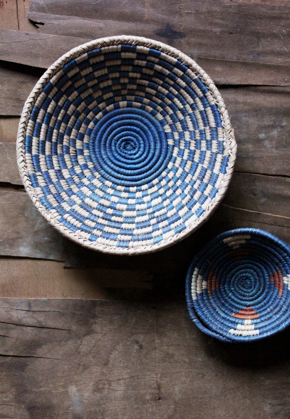 Vintage 70's small and medium Hand Woven African Baskets
