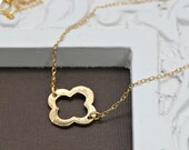 Clover Necklace Gold - Quatrefoil Necklace 14k Gold Fill Chain and Gold Overlay Clover Quatrefoil Charm
