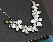 Flower Necklace Silver, Custom Personalized Initial Necklace, Bridal Jewelry,Junior Bridesmaid Gift, Bridesmaid Gift,Mothers Gift