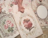 Shabby French Floral Gift Tags No 28a - Roses - Vintage Wallpaper - Bonjour - Paris - Pink - Embossed - Glitter - Buy Three Get One Free