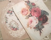Shabby Victorian Roses Gift Tags no 9 - Vintage - French - Paris - Rose Bouquet - Wall Paper - Embossed - Glitter - Buy Three Get One Free