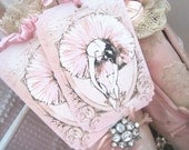 French Ballet Gift Tags no195 - Vintage - Ballerina - Dancer - Paris - Pink - Embossed - Wedding - Bridal Shower - B-Day - Buy 3 Get 1 Free