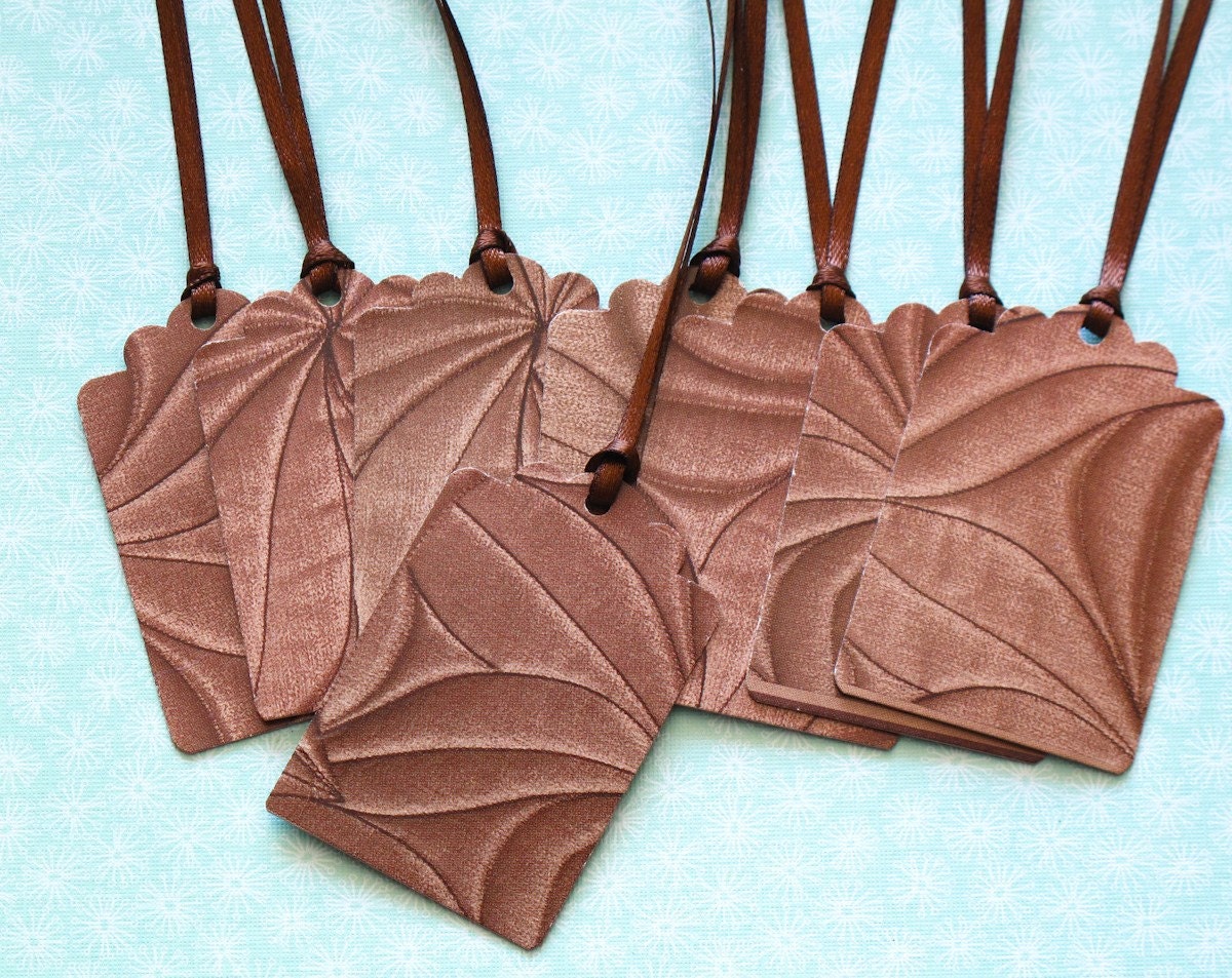 Recycled Cardstock Gift Tags - Set of 8 Large Tags with Chocolate Brown Ribbon 2 3/4"