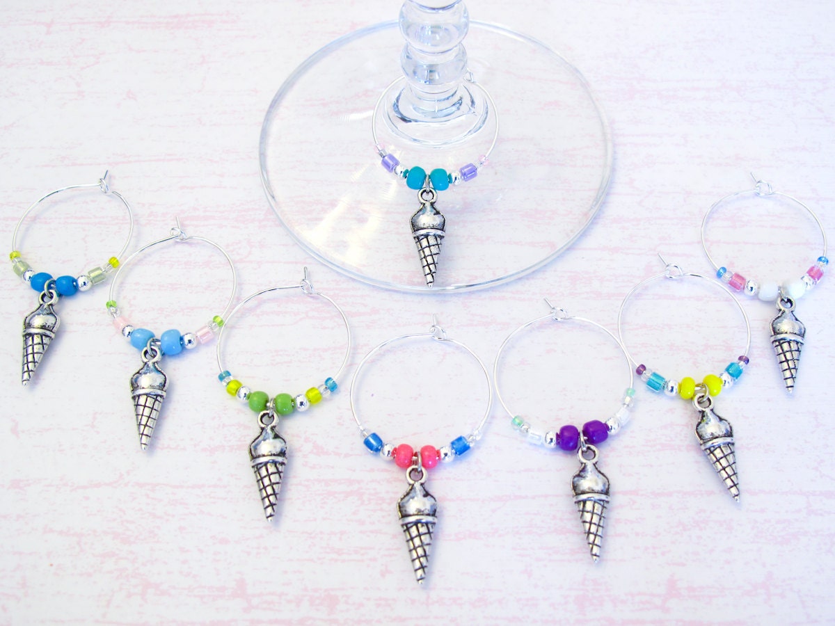 Ice Cream Cone Wine Charms - set of 8 Wine Glass Charms