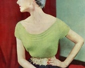 Women's 1950s Vintage Low-neck Blouse with Welt Stitch Trim -- PDF KNITTING PATTERN