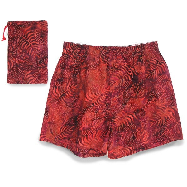 Men's Boxer Shorts SIZE L - Red Fern cotton batik (M/RD-001)
