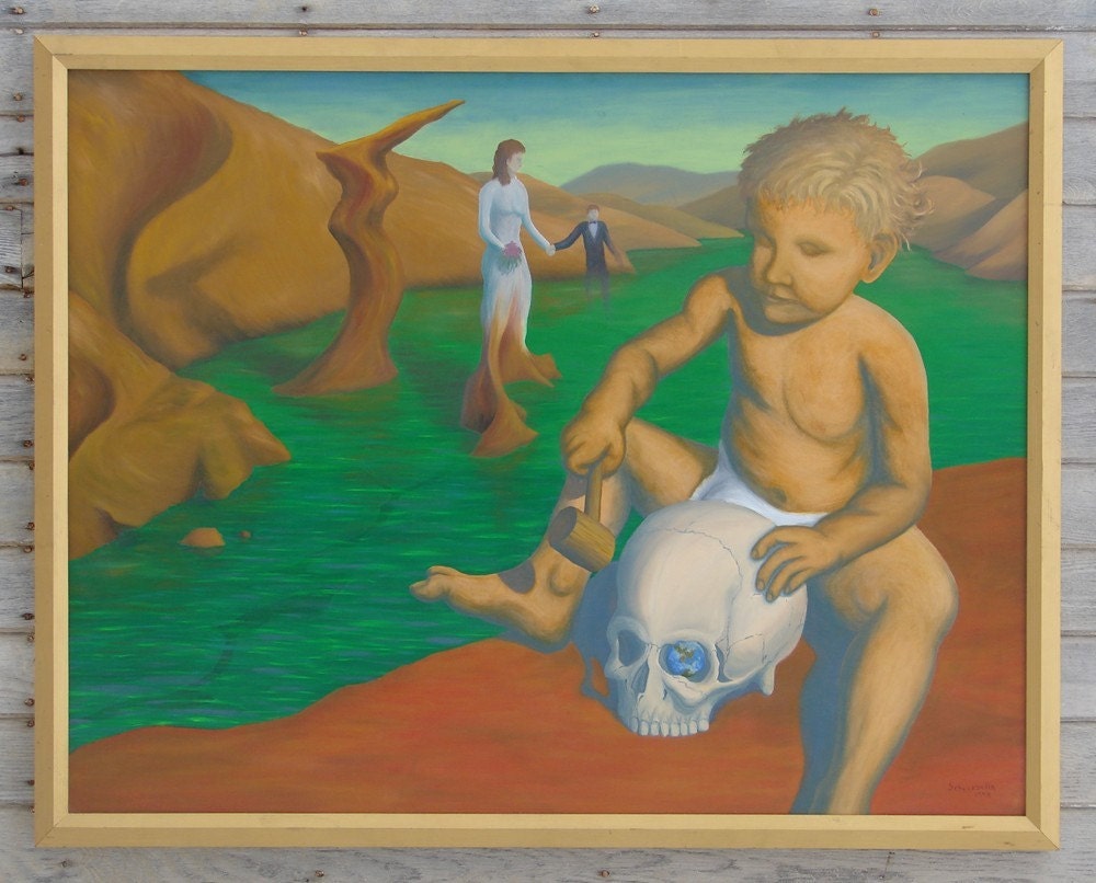 Original Surreal Family Portrait Oil Painting - "Deconstructon of Tradition"