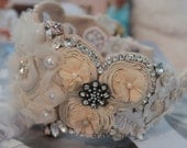Grace Kelly inspired Juliet cap headband (Miss E's Wedding Headpiece) - Black side stones