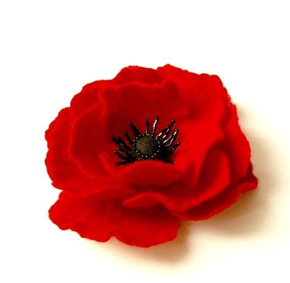 SALE / felted flower brooch RED POPPY / ready to ship