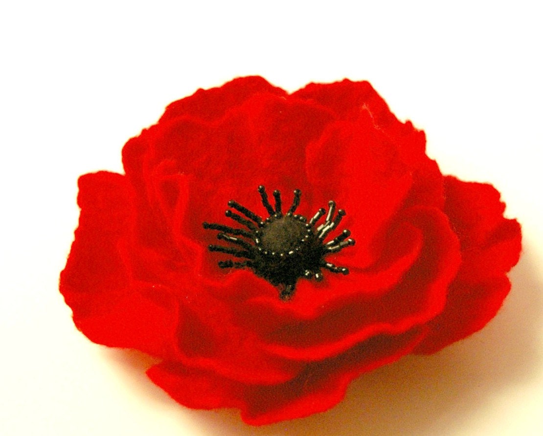 SALE / felted flower brooch RED POPPY / ready to ship