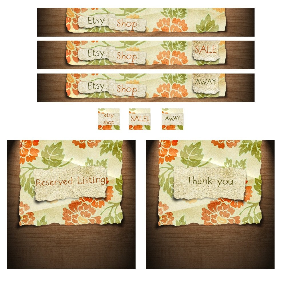 Floral Grunge Paper Etsy Shop Elements