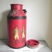 Vintage Milk Can Galvanized Metal Can Painted Red with American Revolution Soldiers