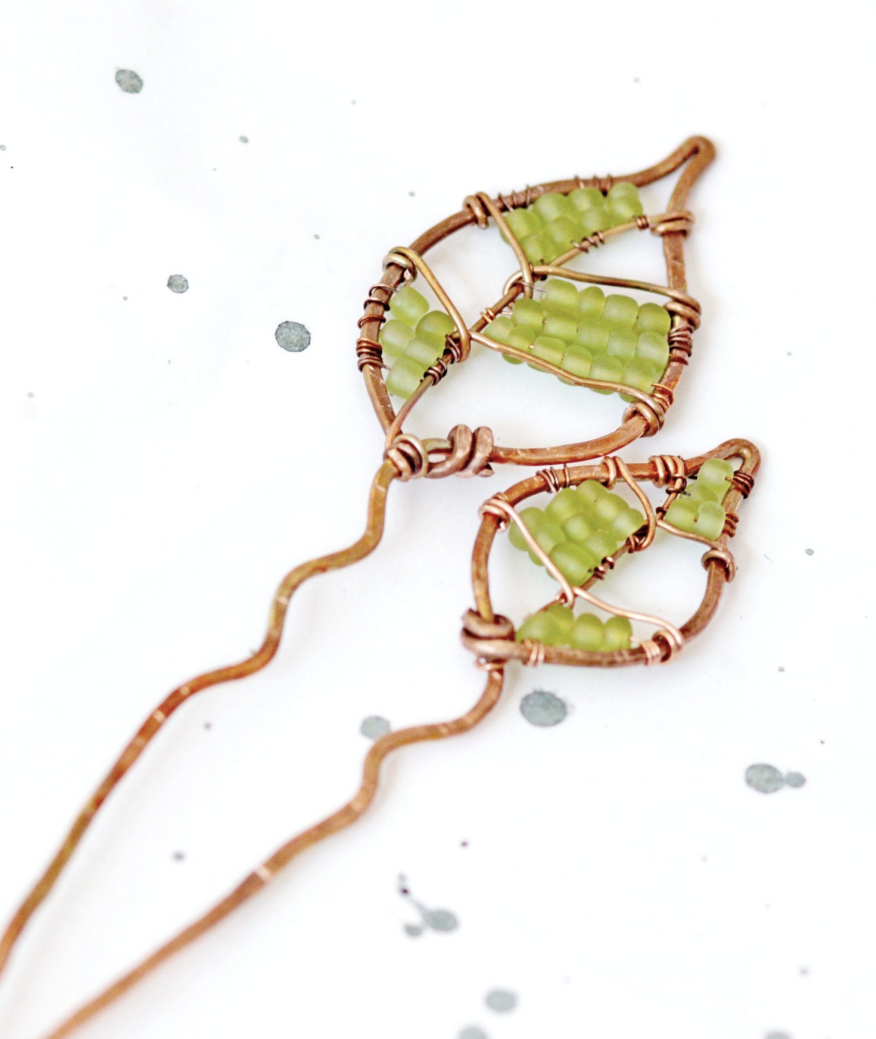 2ps Handmade copper hair pins "Leaves".