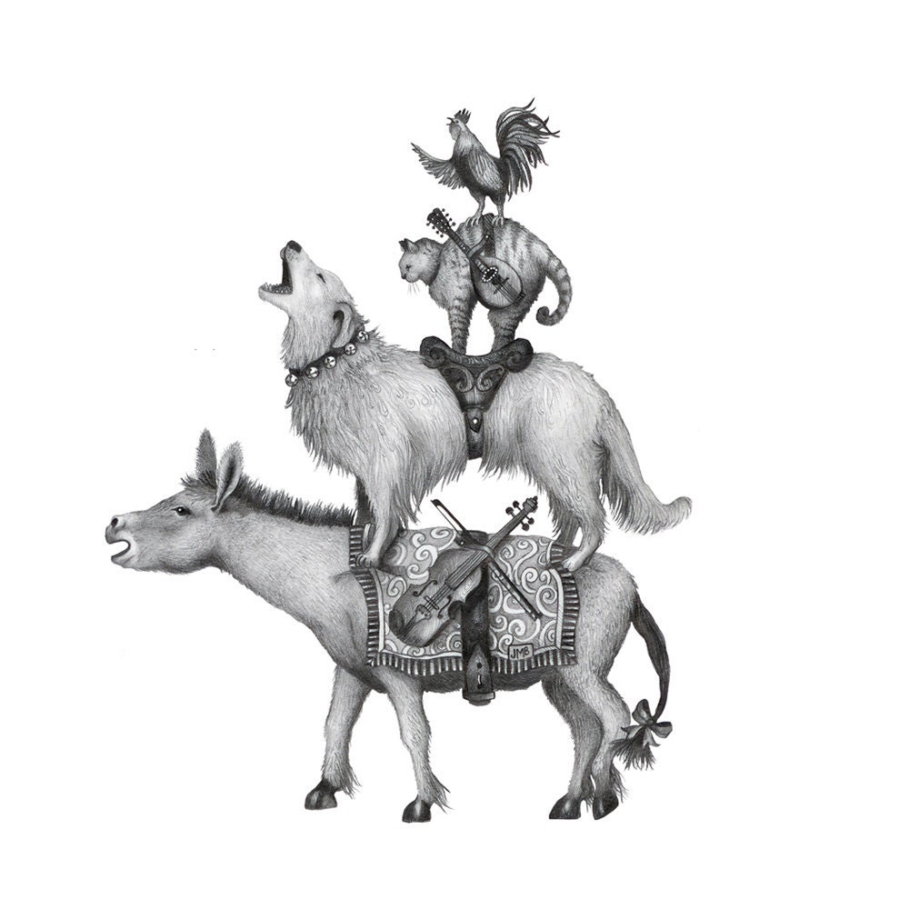 8x10 Giclee Print of Bremen Town Musicians from Brothers Grimm