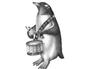 5x7 Giclee Print of Delacorte Clock Penguin with Drum