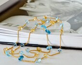 Diana Long Necklace, Sky Blue Topaz, London Blue Topaz, Golden Citrine