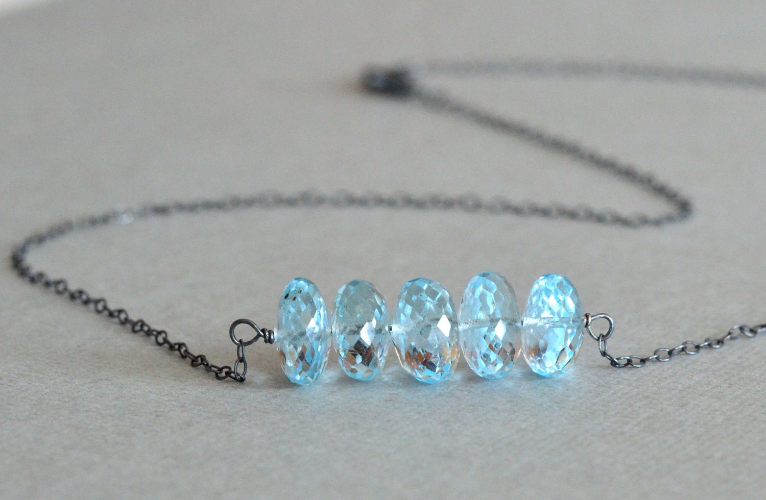 Sky Blue Topaz Oxidized Sterling Silver Minimalist Gemstone Necklace