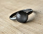 Grey Moonstone Ring, Platinum Gray Moonstone and Oxidized Sterling Silver Ring - Made to Order