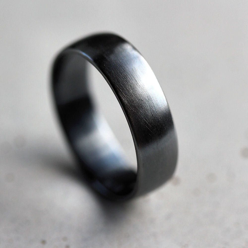 Mens Band, Brushed 6mm Men's or Women's Unisex Oxidized Argentium Sterling Silver Wide Ring Recycled Metal  -  Made In Your Size
