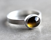 Brown Tourmaline Ring, Olive Green Brown Gemstone Sterling Silver Ring  Metalsmithed - Ready to Ship in US Size 7