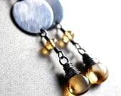 Citrine Earrings, Sunshine Yellow Stone Oxidized Sterling Silver November Birthstone Wire Wrapped Earrings - Solstice