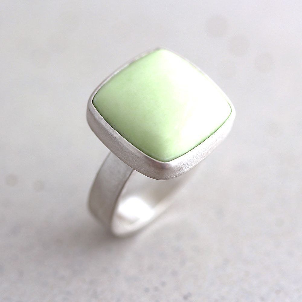 Lemon Chrysoprase Ring, Lemon Lime Mint Green Stone Sterling Silver Ring Pastel Citrus  - Sorbet -  Made to Order