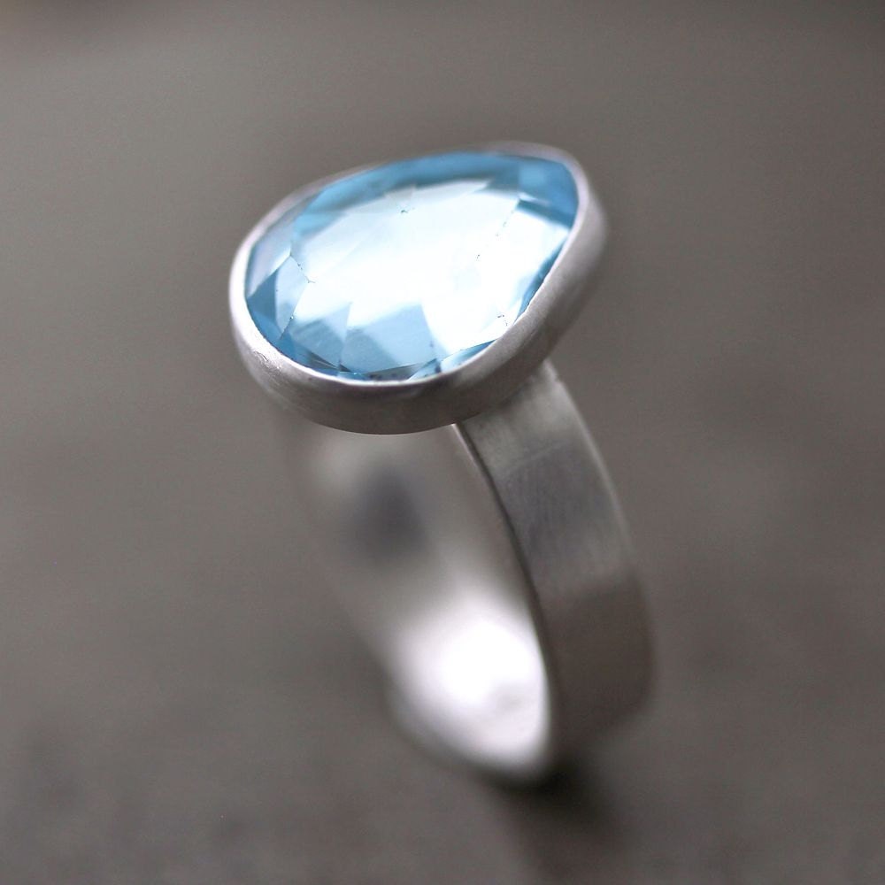 Sky Blue Topaz Ring, Baby Blue Rose Cut Topaz Recycled Argentium Sterling Silver Ring Blue Topaz Jewelry Summer - Ready to Ship Size 5.75