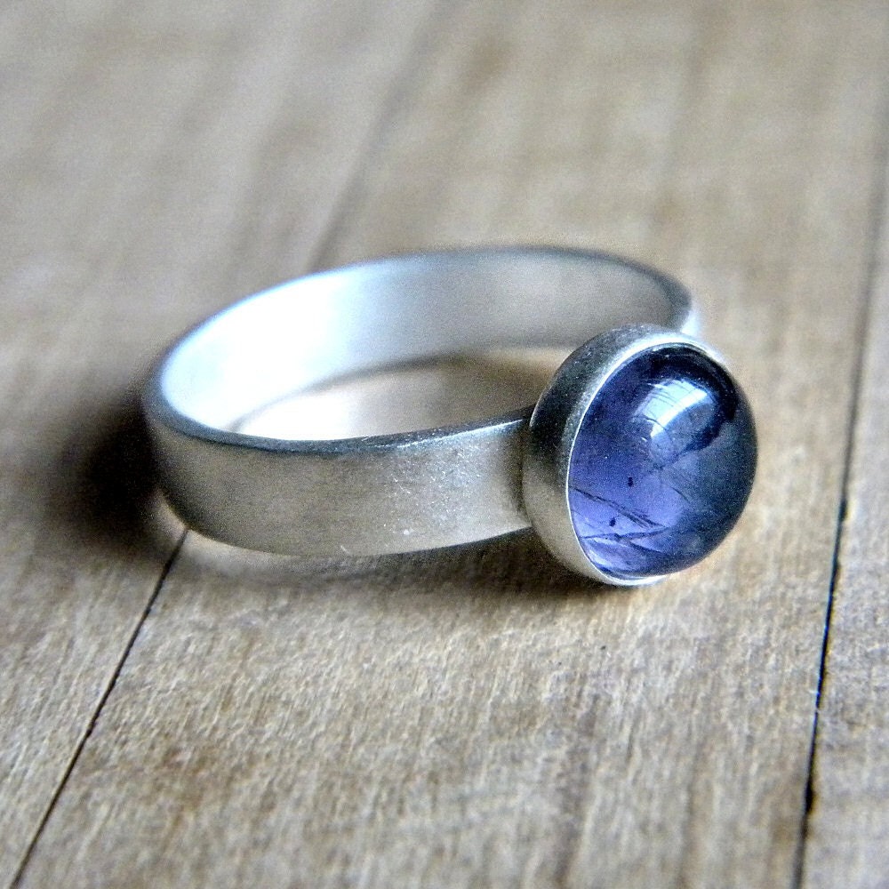 Iolite Ring, Denim Blue Iolite Matte Sterling Silver Ring - Size 7.5 - Amy