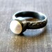 Pearl Ring, White Freshwater Pearl Floral Pattern Oxidized Sterling Silver Ring - Ready to Ship in US Size 6 - Silk