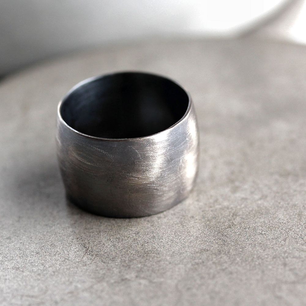 Big Rugged Oxidized Sterling Silver Ring 15mm Wide Band Brushed Ring - Size 9.5 - Moby Dick Part 2