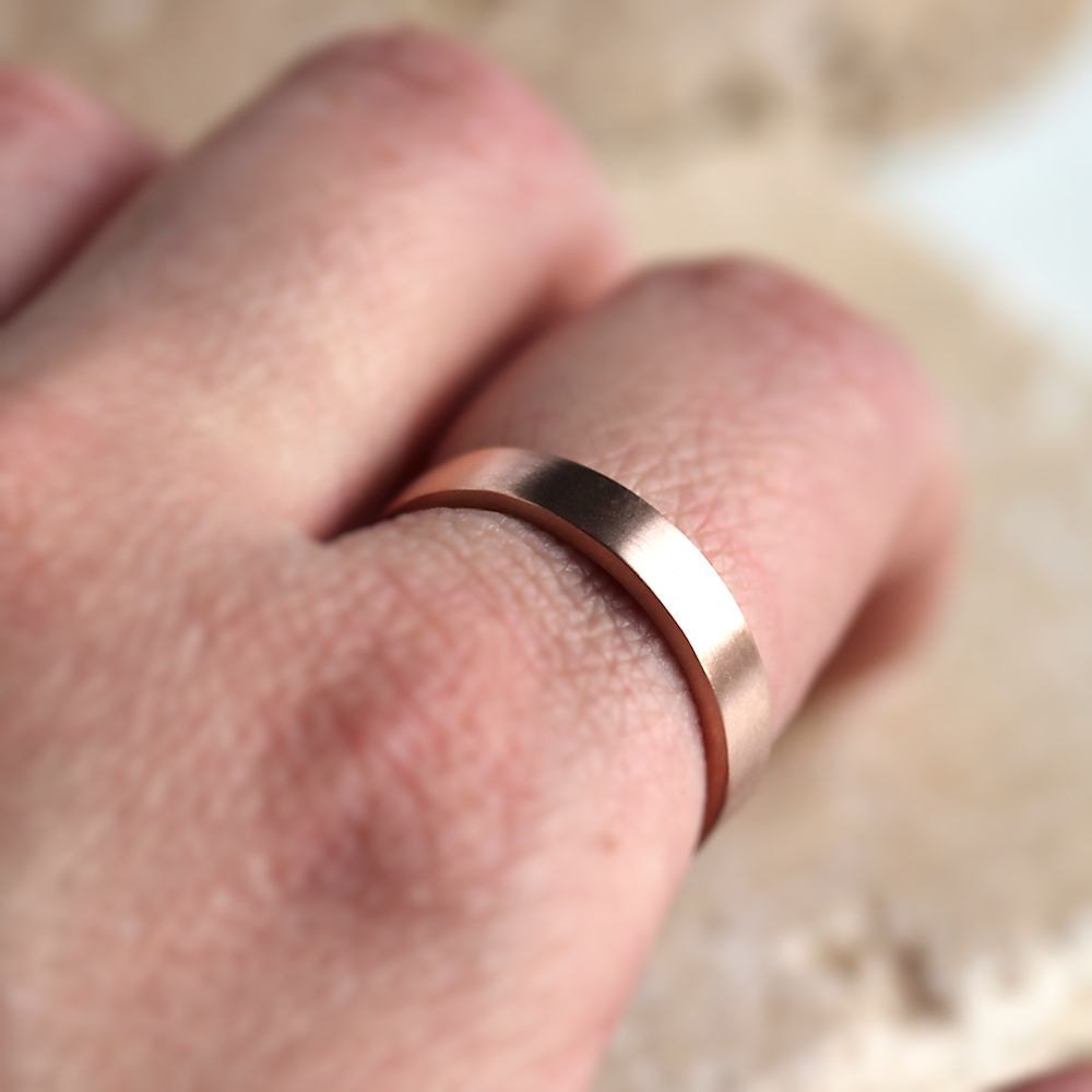 Rose Gold Mens' Wedding Ring, 4mm Flat Recycled 14k Red Gold Wedding Band Rose Gold Ring - US Size 10