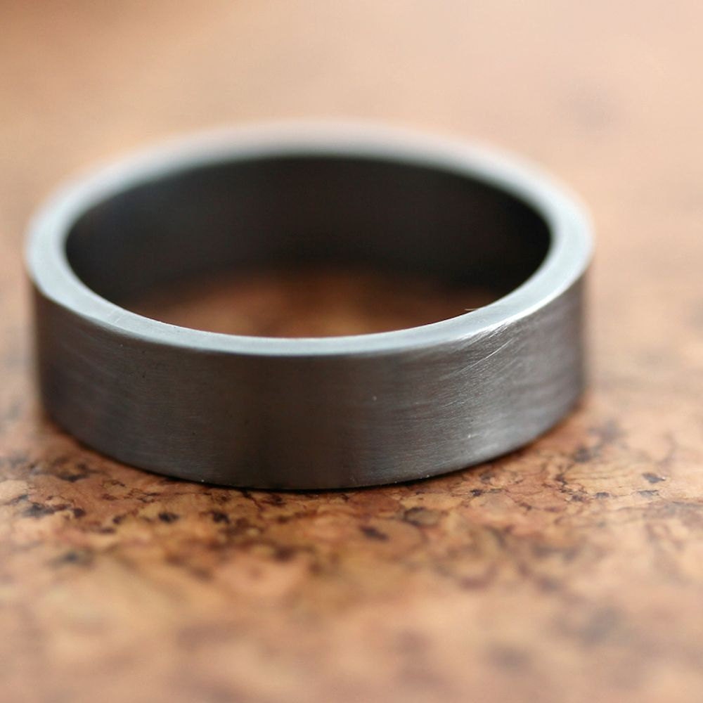 Men's Silver Wedding Band, 6mm Wide, Simple Flat Band Recycled Argentium Sterling Silver Ring - Ready to Ship in US size 8