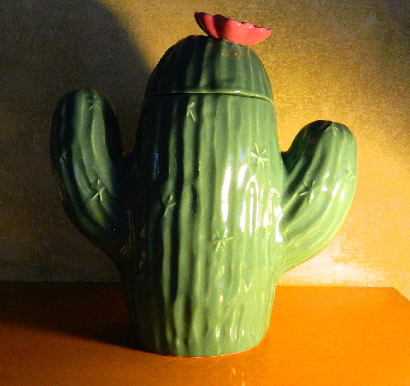 Vintage Treasure Craft Cactus with Flower Cookie Jar