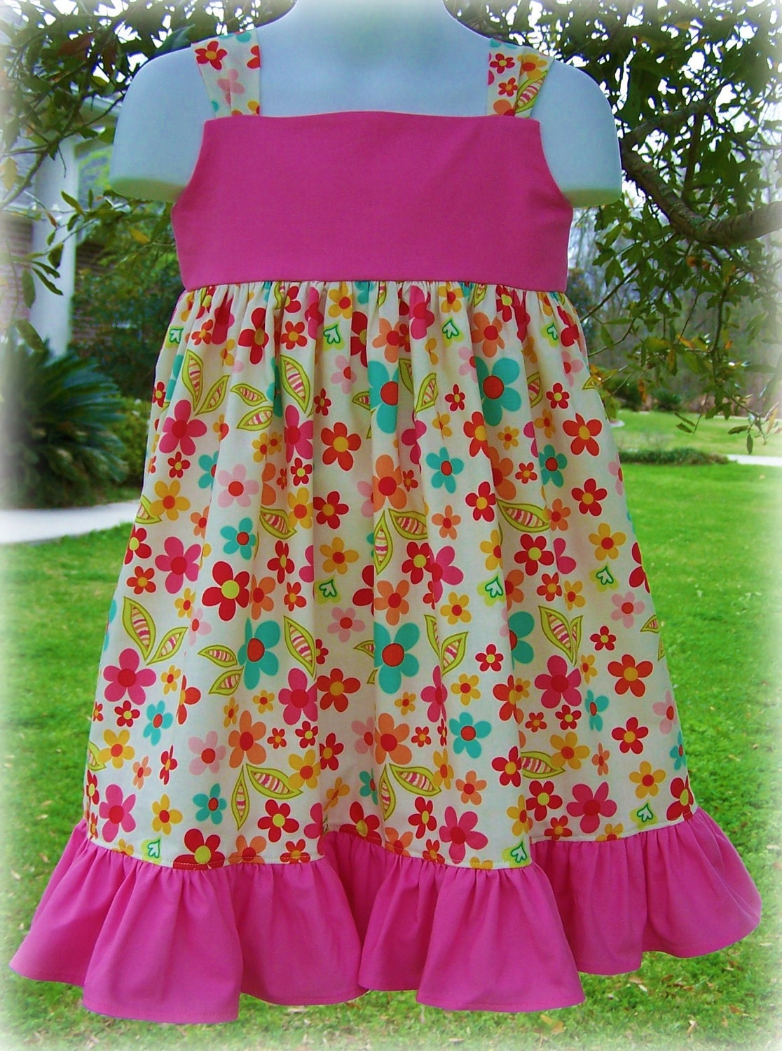 Custom Boutique Clothing Girls Dress Spring Summer Easter Floral Knot Dress, Size 12mos to 8yr