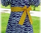 Custom Boutique Clothing Girls Dress Purple Gold & White Tigers Zebra Peasant Dress with Sash, Size 3mos to 8yr