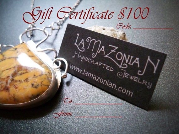 Gift Certificate 100 US Dollars - handmade earrings necklace ring cufflinks cabochons custom orders
