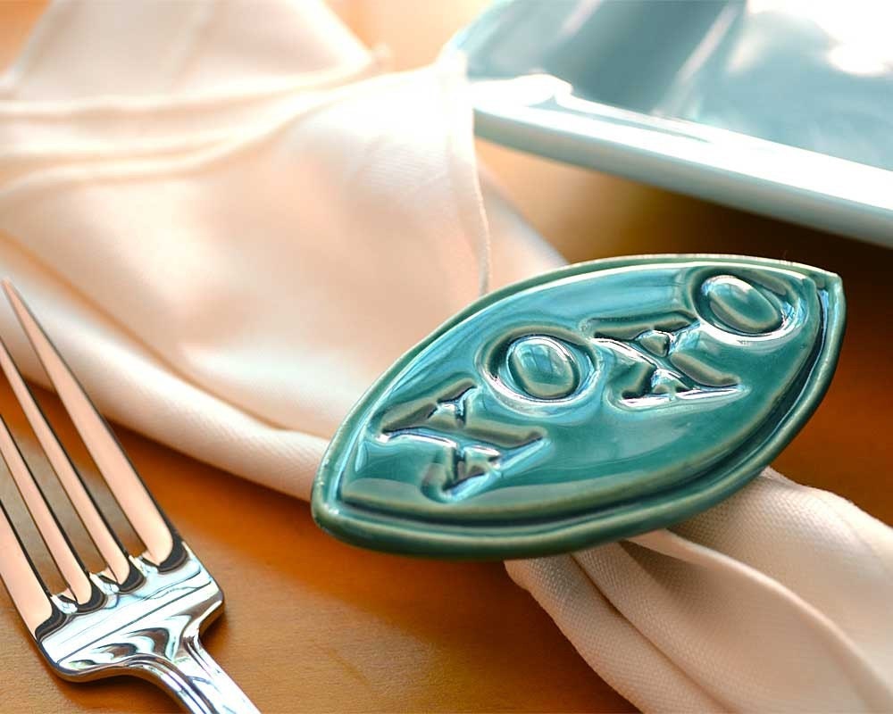 Set of Four Ready To Ship XOXO Napkin Rings by Symmetrical Pottery
