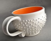 Spiky Coffee Mug Made To Order White and Orange Dangerously Spiky Cocoa Soup Mug by Symmetrical Pottery