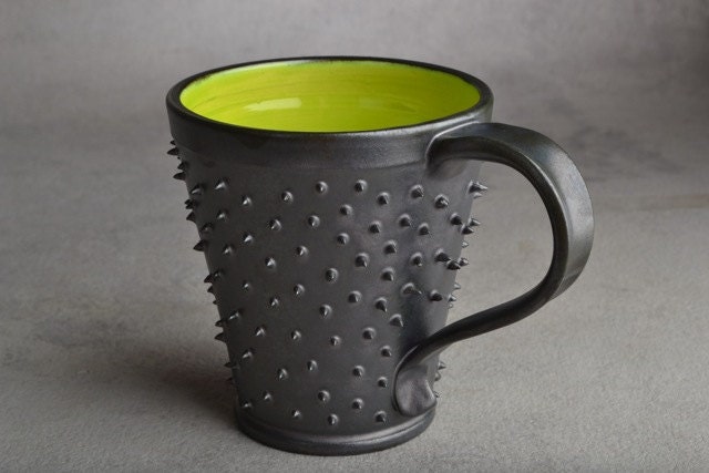 Spiky Coffee Mug: Made To Order Black and Orange Dangerously Spiky Coffee Mug by Symmetrical Pottery