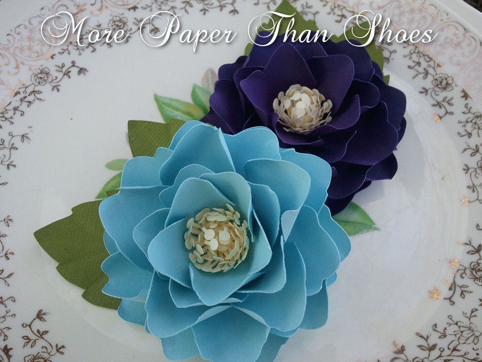 Handmade Paper Flowers - Elizabeth Rose - Dark Purple and Baby Blue - Weddings - Party Favors - Custom Colors Available
