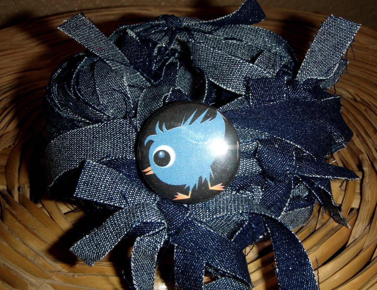 44 yds. Blue Denim Silver Sparkle RipTie  - Handmade Upcycled Recycled Fabric Yarn Blend by RipTieKnits